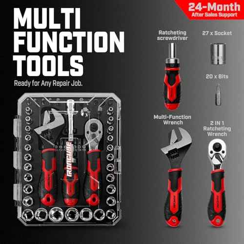 53-Piece Socket Ratchet Wrench Set, with 20-In-1 Ratcheting Screwdriver & 2-in-1 Adjustable Wrench for Garage, Auto Repair, Household Backyard & College Dorm