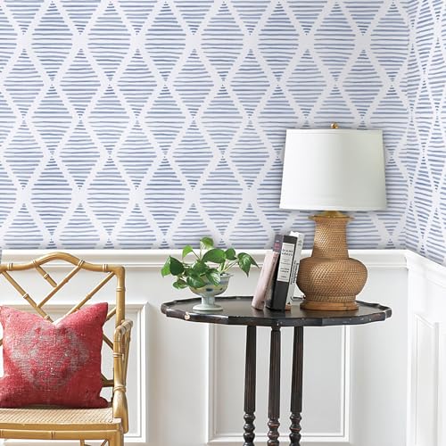 WENMER Geometric Peel & Stick Wallpaper - 17.3' x 118' Blue & White Striped Contact Paper for Restroom & Bedroom