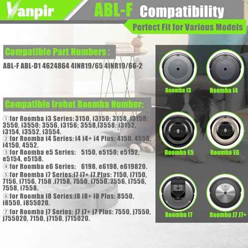 ABL-F Battery for iRobot Roomba e and i Series, i7 i7+ j7 j7+ 7150 7550 e5 e6 e5150 e6198 i3 3150 i3+ 3550 i4 4150 i4+ 4552 i6 i8 i8+, Replacement Lithium Ion Battery 14.4V 4460mAh/62.4Wh