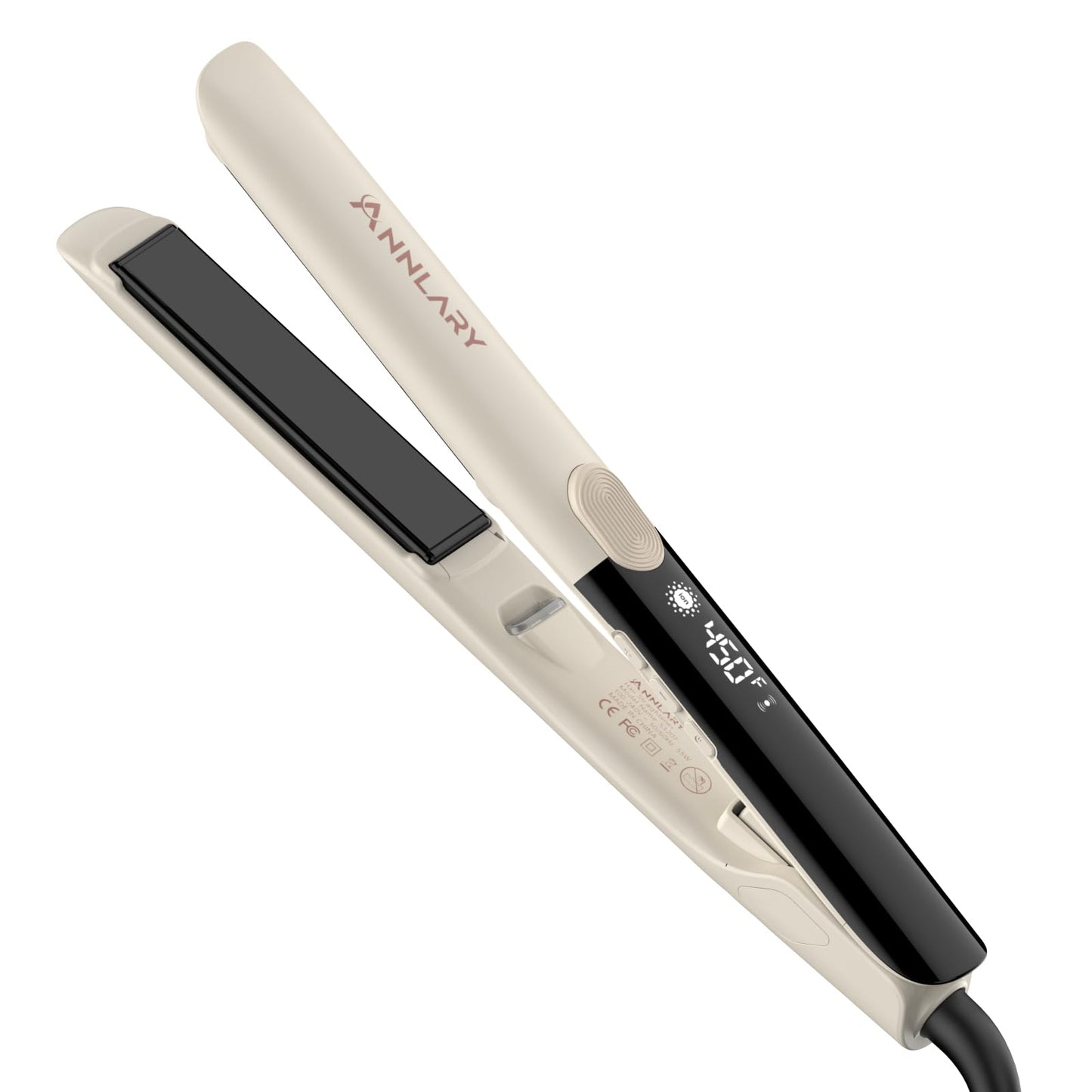 Annlary Hair Straightener 1 Inch Flat Iron and Curler 2 in 1 Titanium Ceramic Ionic Dual Voltage Straightener with Heat-Resistant Silicone, for Less Frizz, Shinier & Smoother