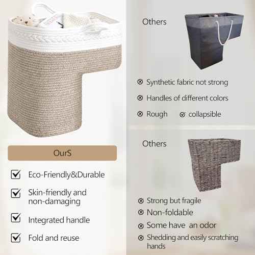 Woven Stair Basket, Stair Baskets for Wooden Stairs, Carpeted Stairs Storage Basket with Handles, Staircase Baskets for Toys, Books, Brown, 15¡± L x 10¡± W x 15¡± H