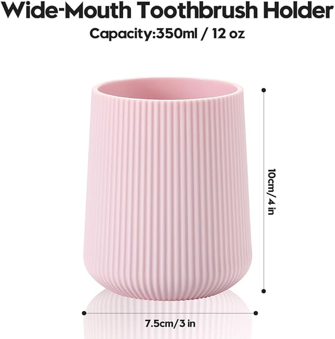 YAUKPH Pink Striped Toothbrush Holder for Electric Toothbrushes Bathroom Organizer Cup for Toothpaste Kids & Adults