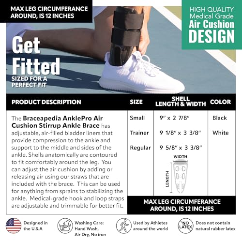 AnklePro Air Cushion Stirrup Ankle Brace, Ankle Support 3-Strap Stabilizers With Customizable Air Cushion and Foam Pads, Ankle Brace for Women and Men, Regular, White