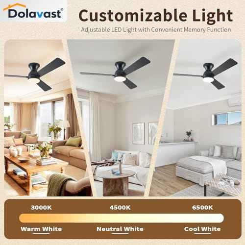 Ceiling Fans with Lights, 48 inch Low Profile Ceiling Fan with Light and Remote Control, Flush Mount, Reversible, 3CCT, Dimmable LED, Noiseless, Black Ceiling Fan for Bedroom, Dining Room