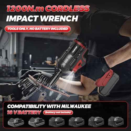 Cordless Impact Wrench 1/2 inch for Miwaukee 18V Battery, 900Ft-lbs(1200N.m) Brushless Impact Driver with 4-Mode Speed, High Torque Impact Gun with 6 Sockets, LED Work Light (Battery NOT included)