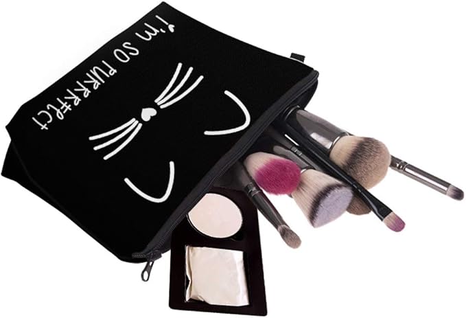 Deanfun Makeup Case Small, Cosmetic Zipper Bag Waterproof for Purse Mini, Women Cute Traveling Accessories Pouch for Ladies Thanksgiving Christmas Gifts(I'm so Perfect Cat D2-51294)