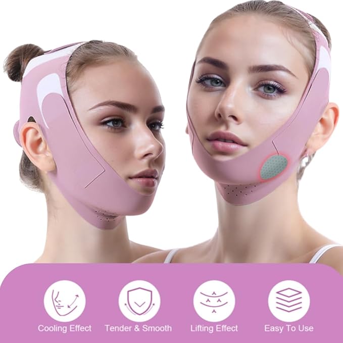 ROWMATE Graphene V-Line Mask Chin Up Mask V Shaped Face Mask Chin strap for sleeping,Jawline Shaper,Lilac,Small