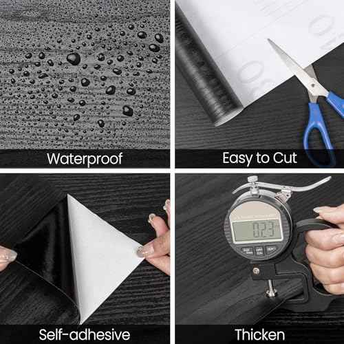 Abyssaly Black Wood Peel and Stick Wallpaper Decorative Self-Adhesive Contact Paper Film for Furniture Real Wood Contact Paper for Cabinets and Drawers Easy to Clean17.71" X 78.7"