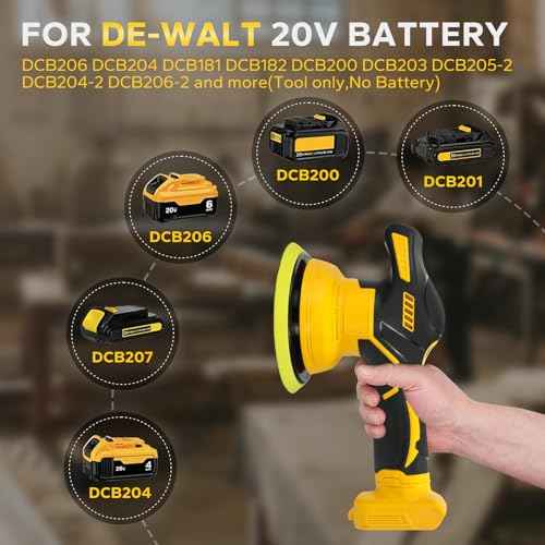 Car buffers and polishers kit Cordless for Dewalt 20V Battery,buffer polisher for car detailing with 8 Variable Speed Up to 5000RPM,6 Inch car buffers and polishers for Polishing/Waxing(No battery)