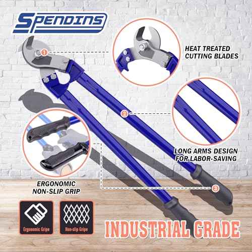 18in Cable Cutter for Copper & Aluminum Cables, Long Arm Ergonomic Handles, High-Frequency Quenched Blades for Electrical, Communications and DIY (NOT for Steel or Hardened Materials)