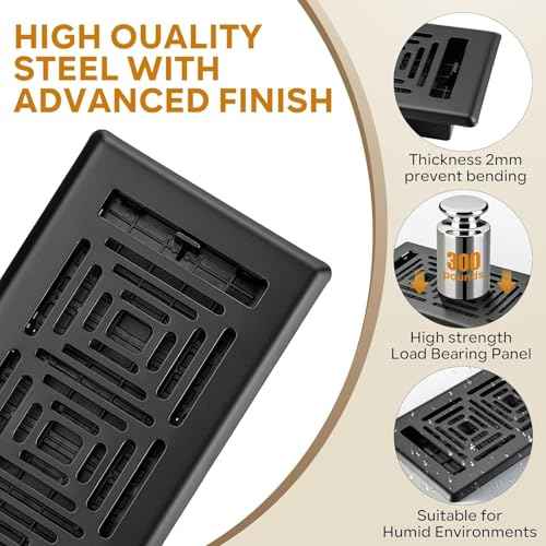 Floor Register 2x14, Heavy Duty Walkable Steel Floor Vents Ease Adjust Air Flow Direction Floor Registers, Boston Design, Black Air Floor Vent Covers for Home