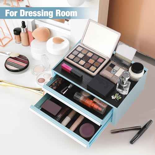 WORKPRO 12.5" Mini Tool Box with 2 Drawers & 1 Open Top Storage, Small Metal Tool Chest with PVC Liners & PP Feet Pads, Cold Rolled Steel Toolbox with Drawer Liners & Magnetic Tabs