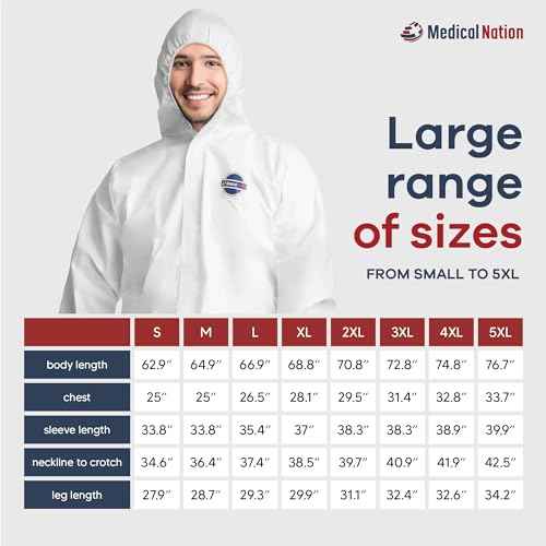 Hazmat Suits Disposable | 5 Pack, Large | Protective Coveralls with Attached Hood and Boots | Heavy Duty Full Body Painters Suit for Adults - Breathable & Water Resistant | Large