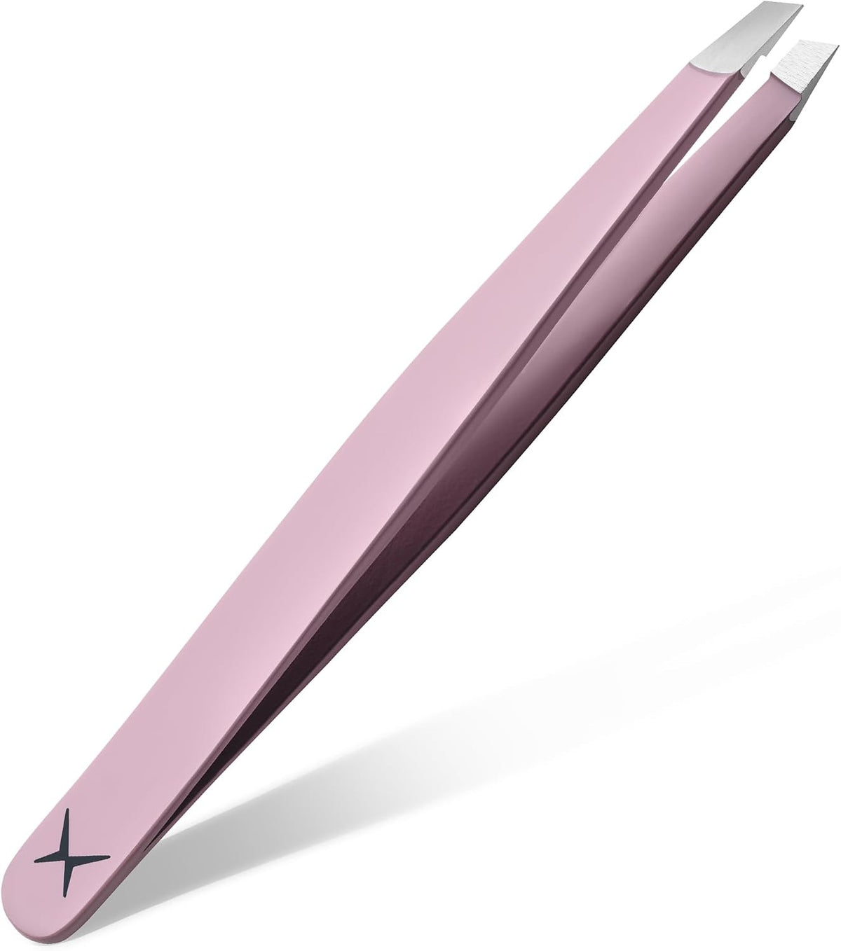 Professional Slant Tip Tweezers - Precision Stainless Steel Eyebrow Plucking Tool for Women and Men, Ingrown Hair Remover, Facial Hair Tweezers for Grooming (Rose Quartz)
