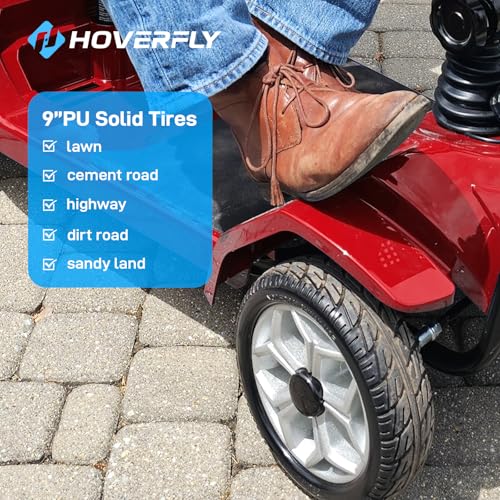 Hoverfly T4 Mobility Scooter, 4-Wheel Mobility Scooter for Adults - 12.4 Miles Range, 3.7 mph, Smart Safety Features, Removed Battery, Rotating Swivel Seat, Headlight, Basket, Charger Included Red