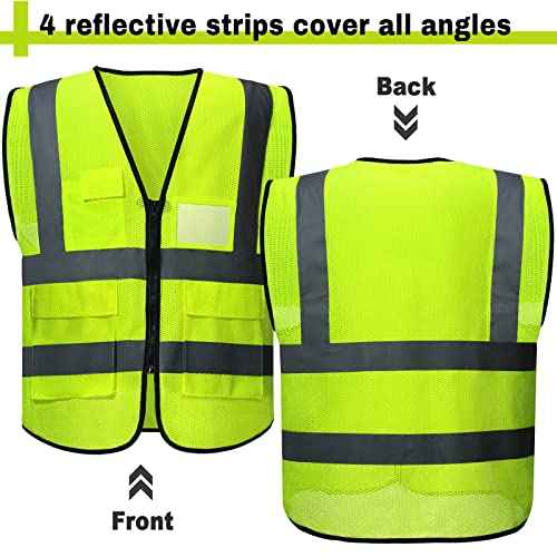 JaGely 6 Pack Reflective Safety Vests with Pockets, High Visibility Mesh Construction Vest for Men Women, Neon Yellow, Size L