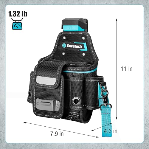 DuraTech Tool Pouch with Belt Clip, Electrician Tool Pouch with Tape Measure Holder & Hammer Loop, Quick Release Buckle, Expandable Support Frame, Ideal for Construction, Carpentry and Handyman Use
