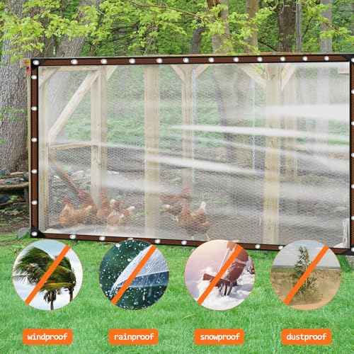 ZYP 2PCS 8x16 FT Heavy Duty Clear Waterproof Tarps Outdoor Garden Rainproof Covering,Clear Vinyl Tarp with Grommets,Transparent Waterproof Tarpaulin for Covering Henhouse Porch Canopy Plant Camping
