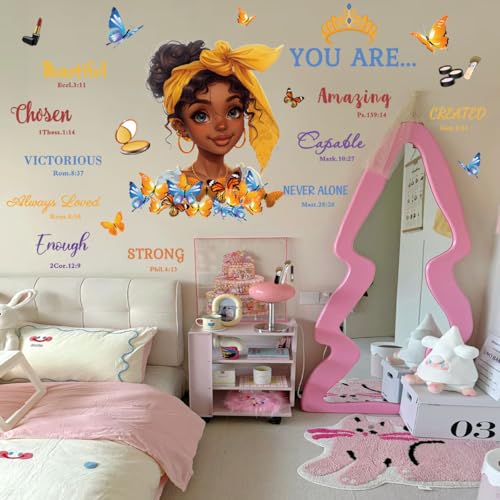 Black Girl Magic Wall Stickers Decals Butterflies Inspirational Positive Word Wall Decal Peel and Stick Butterflies Wall Art Decals for Girls Bedroom Baby Nursery Kids Bedroom