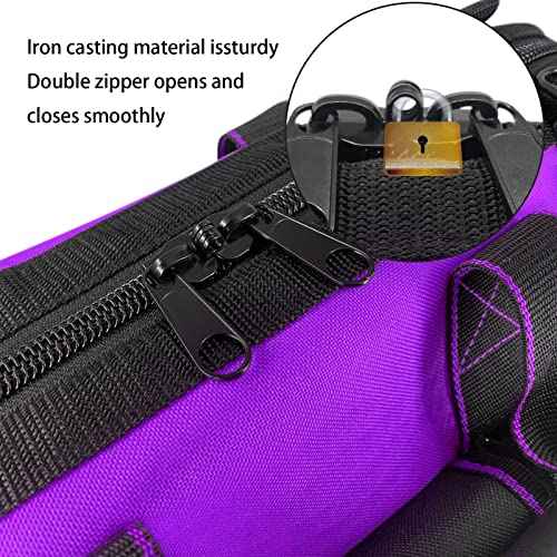 Garden Tools Bag 16 inch Wide Mouth Tool Bag with Molded Base Tool Tote for Women, Heavy Duty,600D polyester fabric (Purple color)