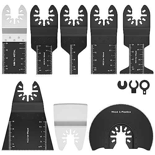 8Pcs Oscillating Saw Tool Blades Set Bi-metal Stainless Steel Multitool Blades Kit Quick Release Oscillating Blades Precise Cutting Saw Blades with 3 Gaskets for Wood Plastic Cutting(8pcs)