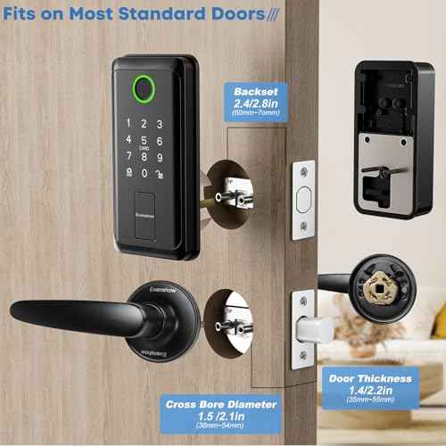 Keypad Door Lock with Handle,Keyless Entry Door Lock, Electronic Digital Keypad Deadbolt with App, Keyless Entry Fingerprint Lock Auto Lock & One Touch Locking, Front Smart Door Handle Sets