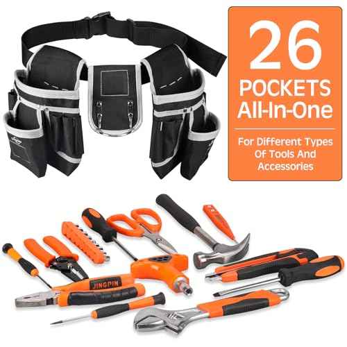 Tool Belt, Magnetic Tool Pouch with 26 Pocket Tool Belts for Men Heavy Duty Tool Pouch Bag, Detachable Tool Bags for Carpenter, Electrician, Woodworker, Construction