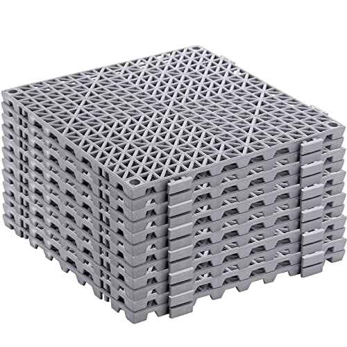 SOUJOY 12 Pieces Modular Interlocking Cushion, 11.6" x 11.6" Rubber Floor Tiles with Holes, Non-Slip Splicing Drainage Mat for Pool Shower Bathroom Kitchen Patio Balcony Yard Pet Area