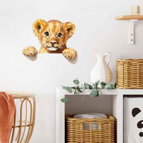 Baby Lion Wall Decals Removable Cartoon Animal Peeking Vinyl Stickers for Nursery Living Room and Kids Playroom Jungle Theme Decor Peel and Stick Wall Art
