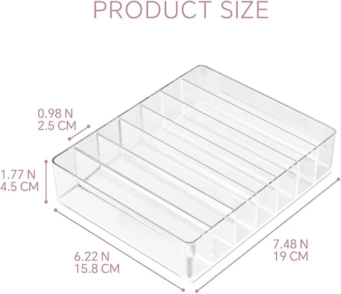 Makeup Organizer for Eyeshadow Palette and Lipstick Organizer, 7 Section Divided Makeup Palette Organizer for Vanity Drawer Countertop Modern Cosmetics Storage(7.48" x 6.22" x 1.77")
