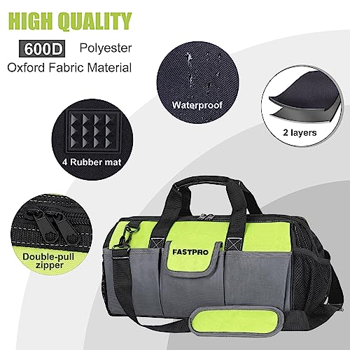 FASTPRO 16-inch Tool bag, Wide Mouth Tool Organizer with Large Capacity, Multi-pocket and Adjustable Shoulder Strap
