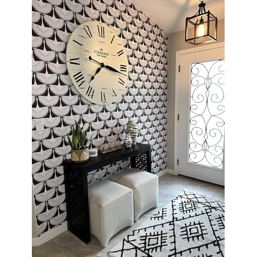 Black and White Wallpaper Self-Adhesive Film Black Feather Removable Peel and Stick Wallpaper Bedroom Furniture Countertop Shelf Contact Paper 17.71"x78.7"