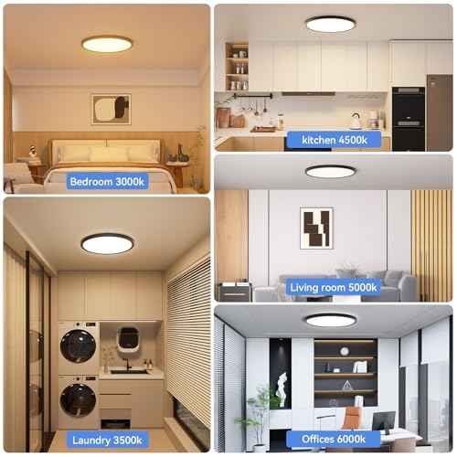 4 Pack 12 Inch Dimmable LED Flush Mount Ceiling Light Fixture 28W 3200LM 5 Color Temperature in One Super Slim Round Ceiling Lamp Low Profile Ceiling Lights for Living Bedroom Kitchen Laundry Black