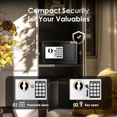ADIMO Safe Box for College Dorm Room, Money Box with Fireproof Waterproof Bag, Keys & Pass Code & Wall Mount Kits, 0.5 Cubic Feet Hidden Home Safe for Jewelry, Money, and Documents, Home Office, Dorm