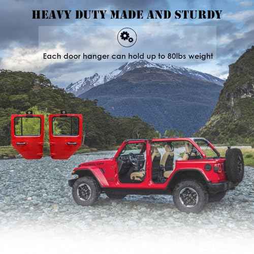 Jeep Door Hangers for Gagage Wall, 2pcs Door Storage Rack with Star Totem Compatible with Jeep Wrangler JK JKU TJ JL JLU JT Gladiator 2 Doors 4 Doors from 1945-2024 Ford Bronco