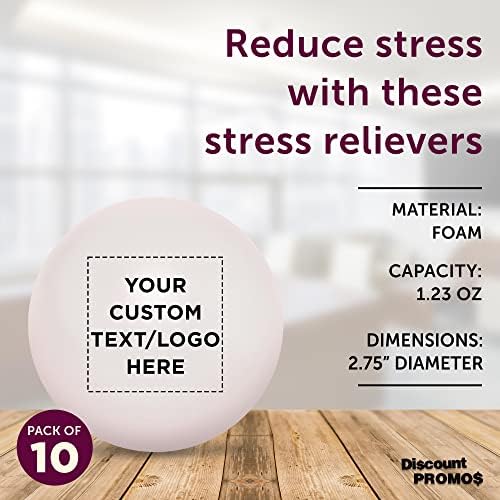 Custom Stress Balls for Adults, 10 Pack, Personalized Text, Logo, Hand Exercise, Perfect for Your Desk, Office, or Home, White