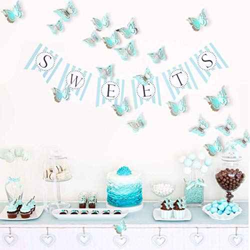 pinkblume Silver Blue Teal Butterfly Decorations Stickers 3D Butterfies Wall Art Wedding Decor Removable Wall Decals Murals for Aqua Home Living Room Babys Bedroom Showcase Nursery Art Decor (27PCS)