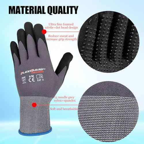 Gasoline Safety Work Gloves Extra Micro-Foam Nitrile Coated-12 Pairs,Endurance Seamless Knit Nylon Spandex,Dots on Palm, Dot Grip Gloves£¬Work Gloves Men and Women (12, XL)