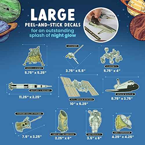 Glow in The Dark Space Craft Wall Stickers Peel and Stick - 10 Large Bright Spaceship Wall Decals for Bedroom and Ceilings - Glow in The Dark Stars Accessory Decoration for Boys and Girls