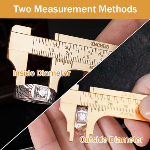 Brass Pocket Caliper with Double Scale Sliding Gauge Bead Measuring Tool Millimeter Gauge Mini Brass Vernier Caliper, Gold Ruler for Measuring Jewelry (100mm), 1 Pack