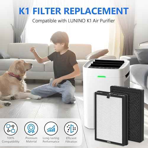 4 Pack K1 Replacement Filter Compatible with LUNINO K1 Air Purifier, Double-Sided Filters for Home Large Room Up to 2600 Ft©÷, H13 True HEPA and Activated Carbon Filter