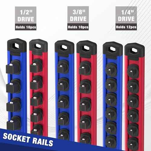 WORKPRO 8-Piece Magnetic Socket Organizer and Magnetic Wrench Organizer Set, 1/4", 3/8", 1/2" Drive Metric SAE Aluminum Alloy Socket Rail, Metric SAE Wrench Holder(Socket, Wrench not Included)