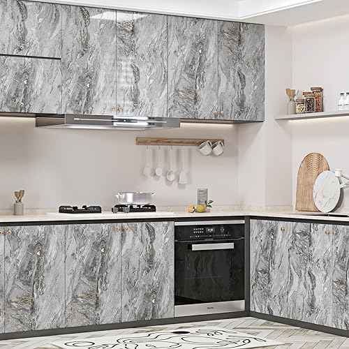 Glossy Grey/Gold Marble Contact Paper Peel and Stick Countertops Gray Peel and Stick Wallpaper for Kitchen Backsplash Faux Marble Wall Paper Self Adhesive Vinyl Granite Wallpapers for Table Cabinets