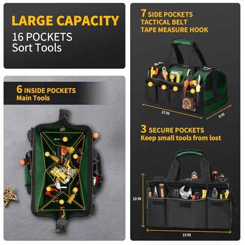 Tool Bag 16Inch Heavy Duty 16-Pocket Tool Box Organizer Storage Portable Toolbox Organization with Soft Handle Carrying Garden Toolbag for Father's Day Dad Men Mechanic Small Storage Box