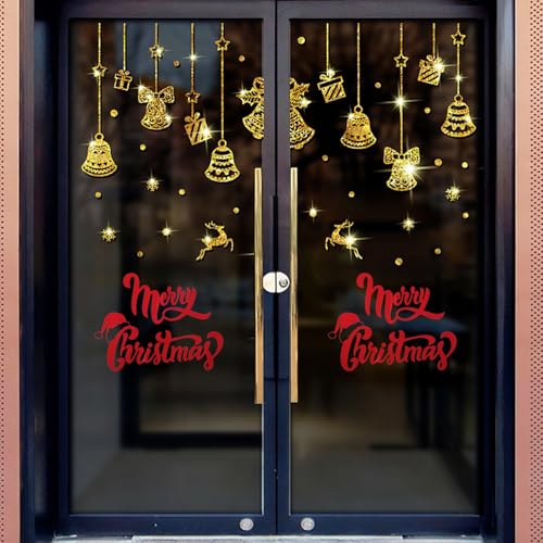 ULTNICE Merry Christmas Wall Sticker, Peel and Stick Christmas Tree Wall Decal Removable Snowflake Wallpaper for Christmas Party Supplies