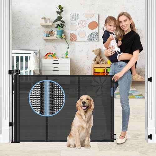 Reinforced Retractable Baby Gates with Support Rods, Extends up to 55¡± Wide, Retractable Dog Gate for Doorways Prevent Bottom Crawling Through, Mesh Pet Gate for Stairs Indoor Outdoor, Black