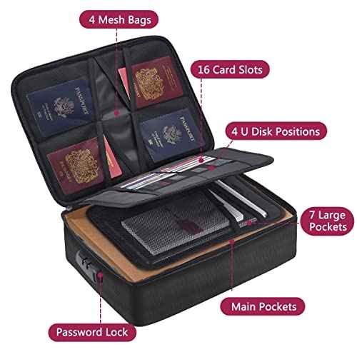 ruboka Fireproof Document Bag,Fireproof 3-Layer Box with Lock,Document Safe Portable Travel Home Bag for Laptop,Files,Certificates,Gifts for Him,Black
