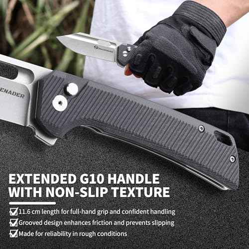 Large Pocket Knife for Men B-26, 8.11" Tactical Folding Knife with 14C28N Blade, G10 Handle, Upgraded Reinforced Lock, Includes Pocket Clip and Nylon Sheath for Camping, Survival