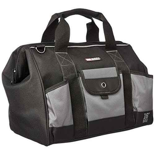 McGuire-Nicholas 16" Builder's Tool Bag With Interior Pocket Storage | Small Tools Jobsite Organization, Black/Gray
