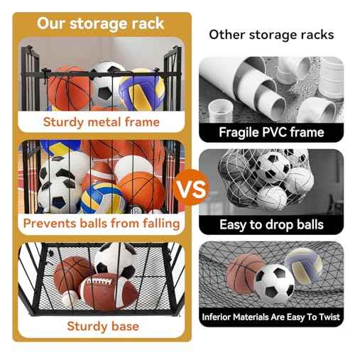 moniko Basketball Storage Rack ? Heavy Duty Sports Ball Organizer for Garage, Home, or Gym ? Holds 6-12 Basketballs/Soccer Balls ? Wall-Mounted or Freestanding Metal Rack